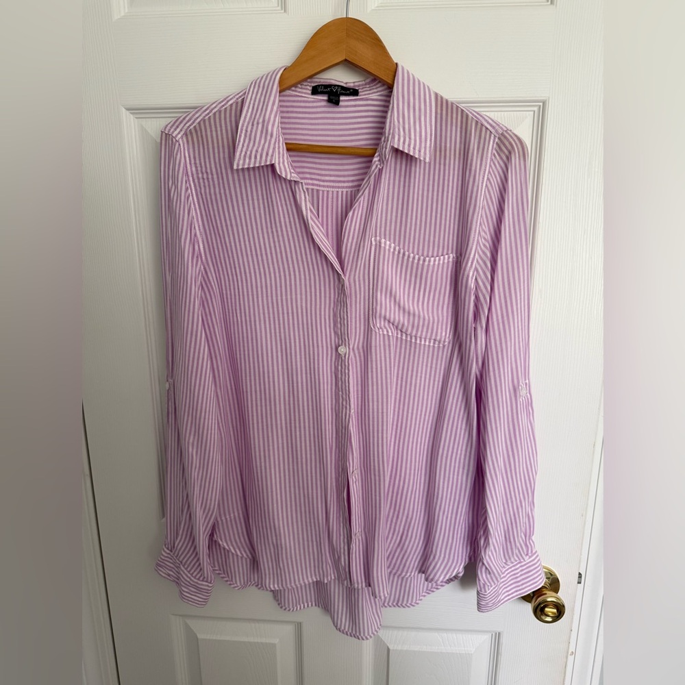 Pink Striped Button-Up Blouse